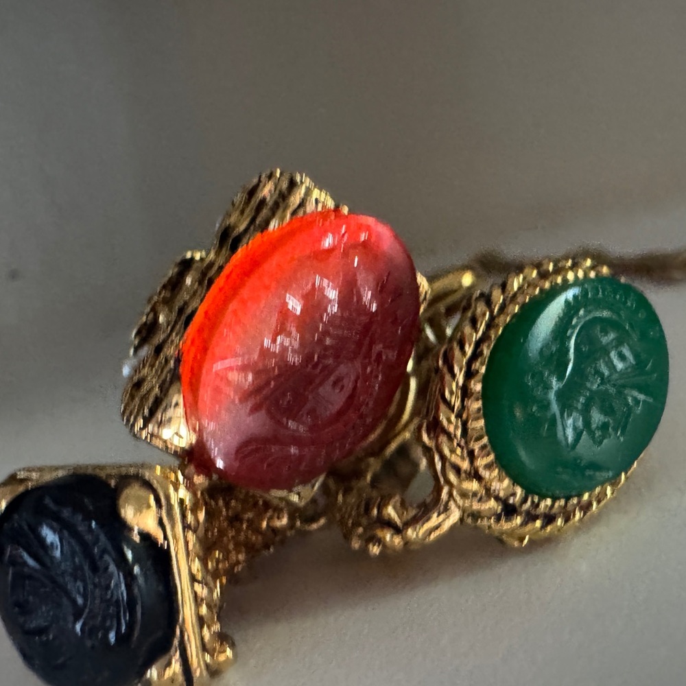 Kenneth Jay Lane RARE Victorian Revival Glass Intaglio Fob Charm Trio Necklace - Picture 7 of 10